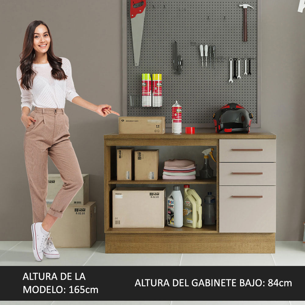 Gabinete Bajo Multiuso 120 cm 2 Puertas 3 Cajones Marrón/Crema Madesa
