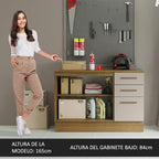 Gabinete Bajo Multiuso 120 cm 2 Puertas 3 Cajones Marrón/Crema Madesa