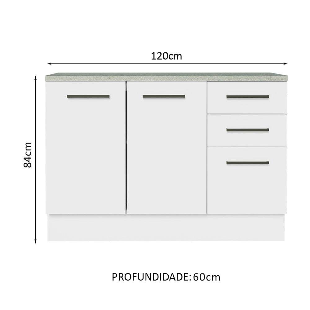 Gabinete Bajo 120 x 60 cm 2 Puertas 3 Cajones Blanco Agata Madesa