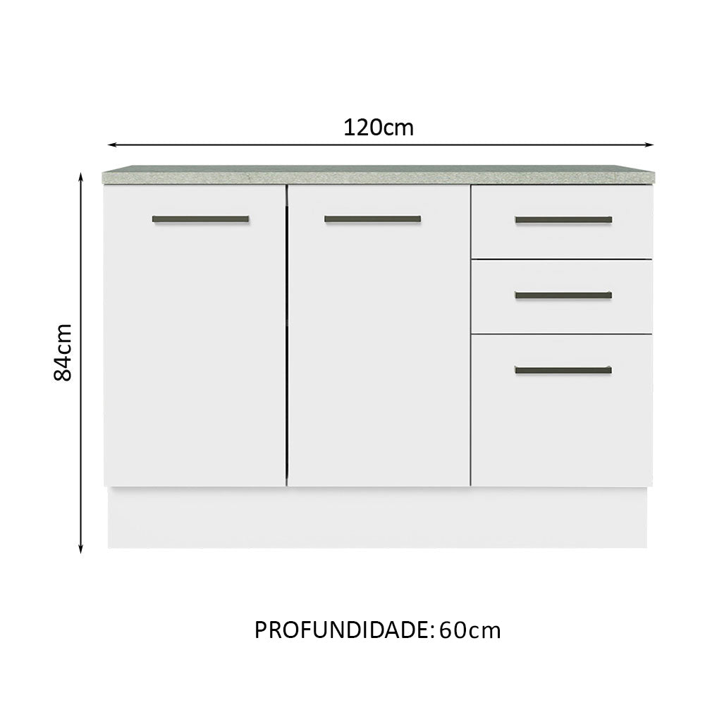 Gabinete de Cocina 120 x 60 cm 2 Puertas y 3 Cajones (Con Encimera) Blanco Agata