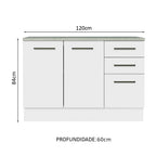 Gabinete Bajo 120 x 60 cm 2 Puertas 3 Cajones Blanco Agata Madesa