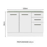 Gabinete de Cocina 120 x 60 cm 2 Puertas y 3 Cajones (Con Encimera) Blanco Agata