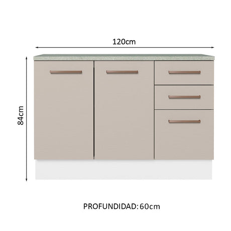 Gabinete Bajo Multiuso Garaje 120cm (con Encimera) Blanco/Crema