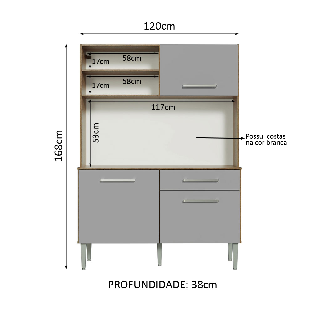 Cocina Integral 120cm Marrón/Gris Life Madesa