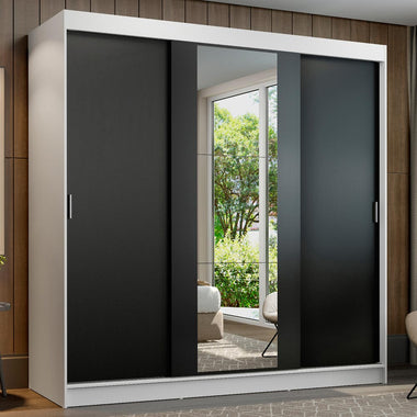 Clóset Matrimonial 180 cm 3 Puertas Corredizas Con 1 Espejo Blanco/Negro Reno Madesa