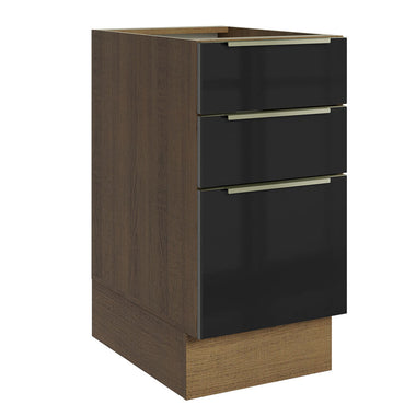 Gabinete Bajo 40 cm 3 Cajones Sin Encimera Marrón/Negro Lux Madesa