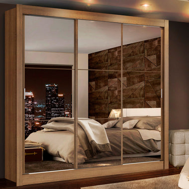 Clóset Matrimonial 170 cm 3 Puertas Corredizas Con 3 Espejos 4 Cajones Marrón Lyon Madesa