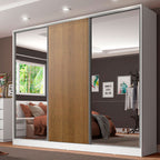 Clóset Matrimonial 231 cm 3 Puertas Corredizas Con 2 Espejos 100% MDF Blanco/Marrón Royale Madesa