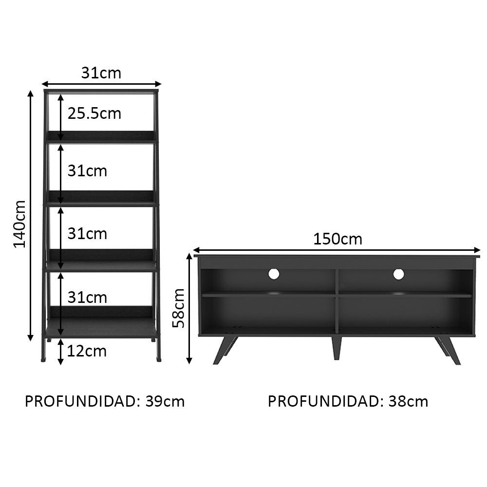 Mueble para TV hasta 65 Pulgadas Udine + Escalera Negro