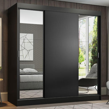 Clóset Matrimonial 180 cm 3 Puertas Corredizas Con 2 Espejos Negro Reno Madesa