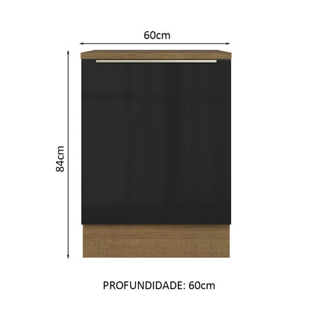 Gabinete Bajo 60 cm 1 Puerta (Con Encimera) Lux Marrón/Negro