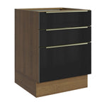 Gabinete Bajo 60 cm 3 Cajones Sin Encimera Marrón/Negro Lux Madesa