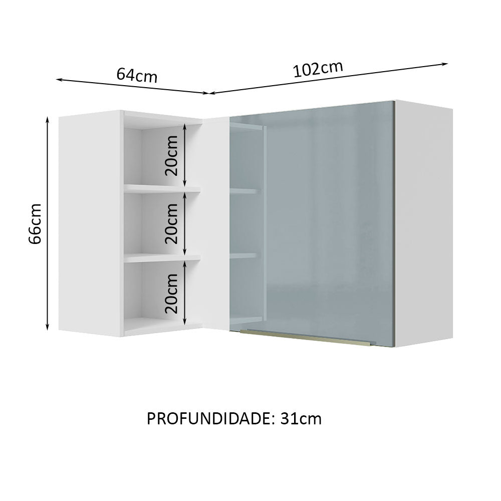 Gabinete Superior Esquinero 166 cm 1 Puerta 3 Nichos Blanco/Gris Lux Madesa