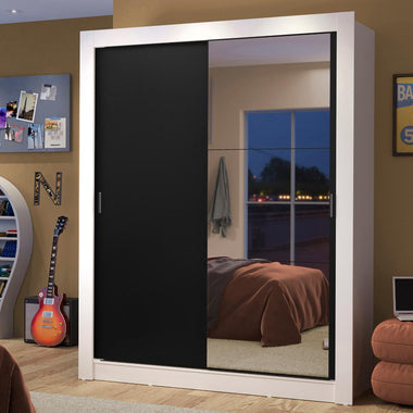 Clóset Soltero 117 cm 2 Puertas Corredizas Con 1 Espejo 2 Cajones Blanco/Negro Dallas Madesa