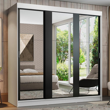 Clóset Matrimonial 180 cm 3 Puertas Corredizas Con 3 Espejos Blanco/Negro Reno Madesa