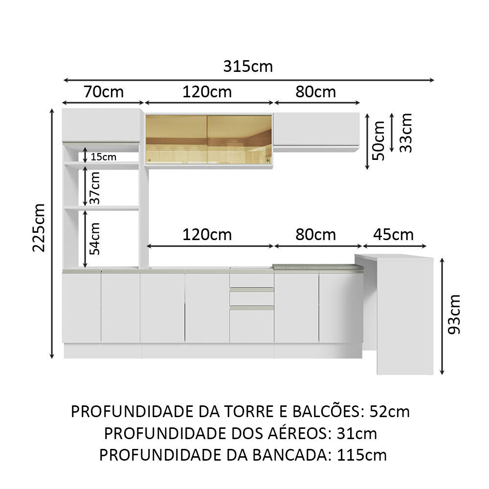 Cocina Integral 315 cm Blanco Glamy 01