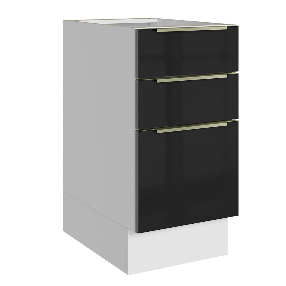 Gabinete Bajo 40 cm 3 Cajones Sin Encimera Blanco/Negro Lux Madesa