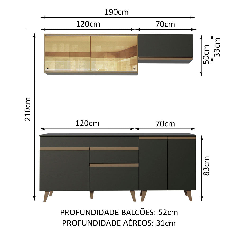 Cocina Integral 190cm Negro/Marrón Reims Madesa 01