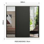 Clóset Matrimonial 180 cm 3 Puertas Corredizas con 2 Espejos 4 Cajones Blanco/Negro Reno Madesa