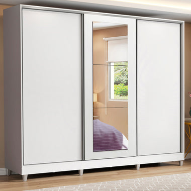 Clóset Matrimonial 231 cm 3 Puertas Corredizas Con 1 Espejo 100% MDF Blanco Eros Madesa