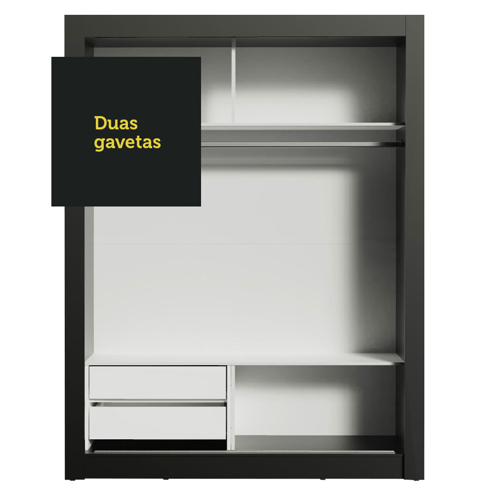 Clóset Soltero Dallas 2 Puertas Correderas con Espejo 2 Cajones Negro/Blanco