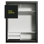 Clóset Soltero Dallas 2 Puertas Correderas con Espejo 2 Cajones Negro/Blanco