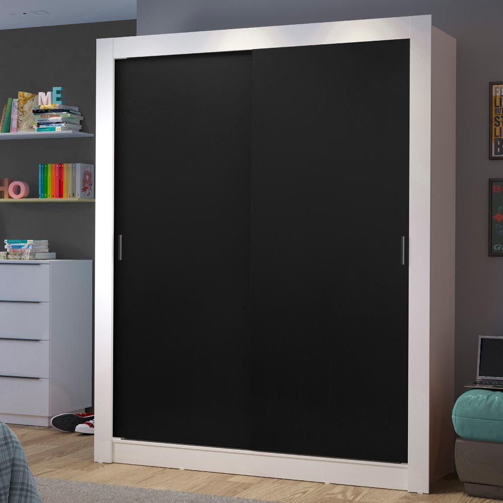 Clóset Soltero 117 cm 2 Puertas Corredizas 2 Cajones Blanco/Negro Dallas Madesa