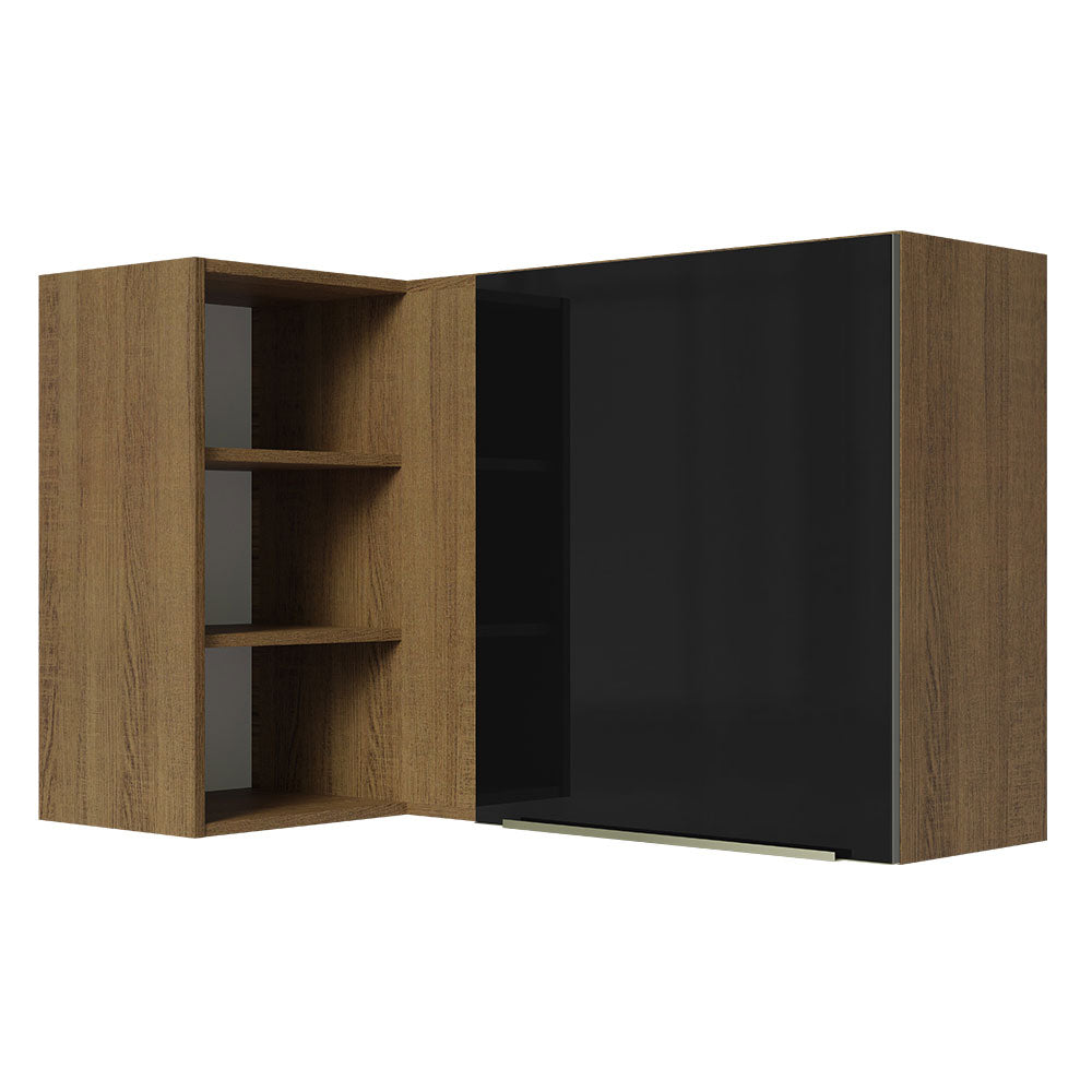 Gabinete Superior Esquinero 166 cm 1 Puerta 3 Nichos Marrón/Negro Lux Madesa