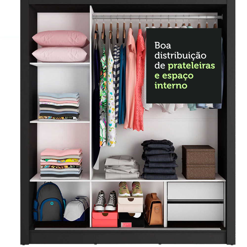 Clóset Matrimonial 170 cm 3 Puertas Corredizas Con 1 Espejo 2 Cajones Negro/Marrón Lyon Madesa