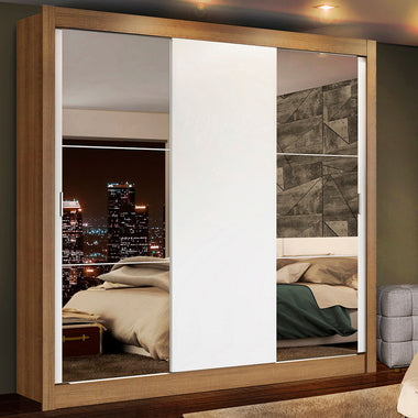 Clóset Matrimonial 170 cm 3 Puertas Corredizas Con 2 Espejos 4 Cajones Marrón/Blanco Lyon Madesa