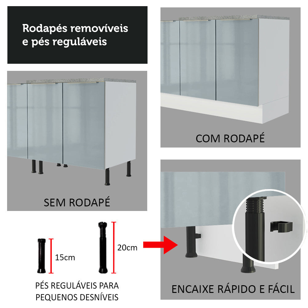 Gabinete Bajo 40 cm 3 Cajones Sin Encimera Blanco/Gris Lux Madesa