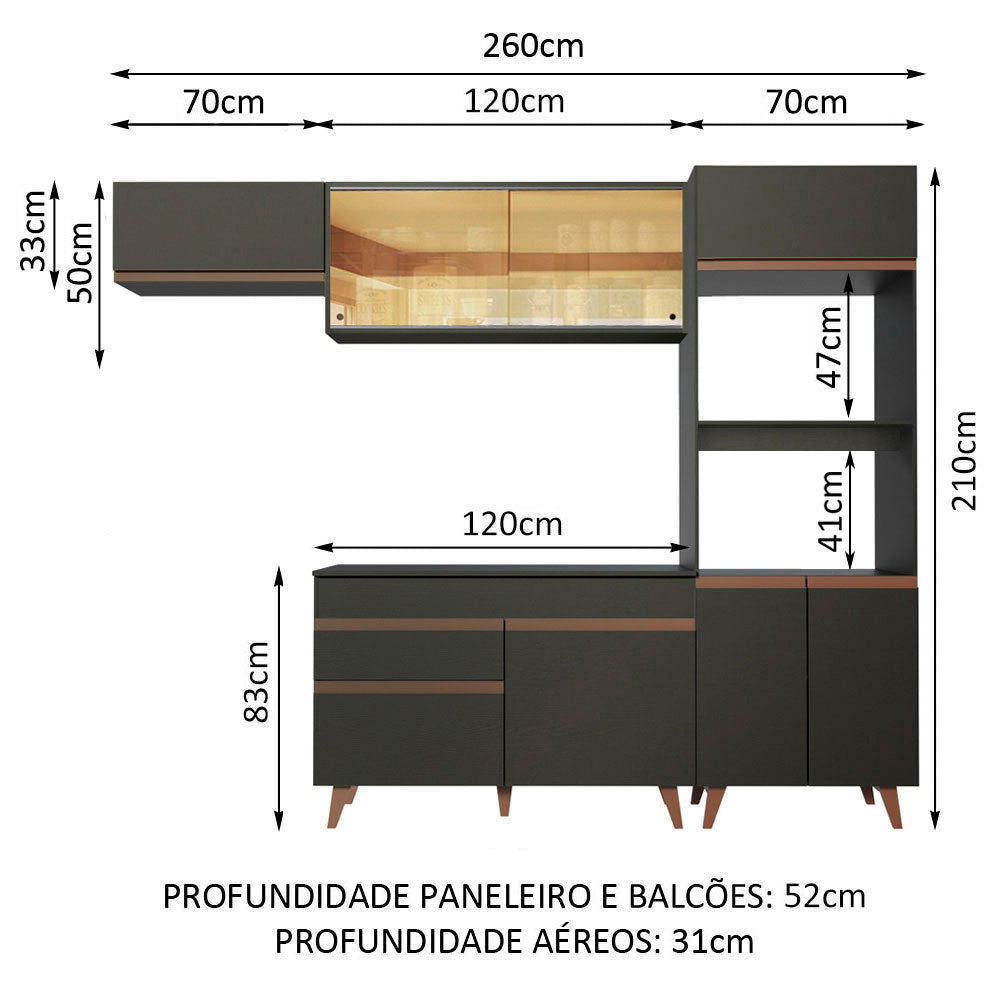 Cocina Integral 260cm Negro Reims Madesa 01