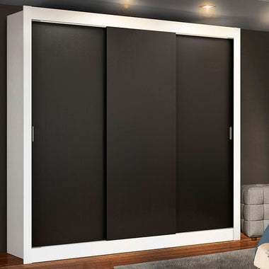 Clóset Matrimonial 170 cm 3 Puertas Corredizas 4 Cajones Blanco/Negro Lyon Madesa