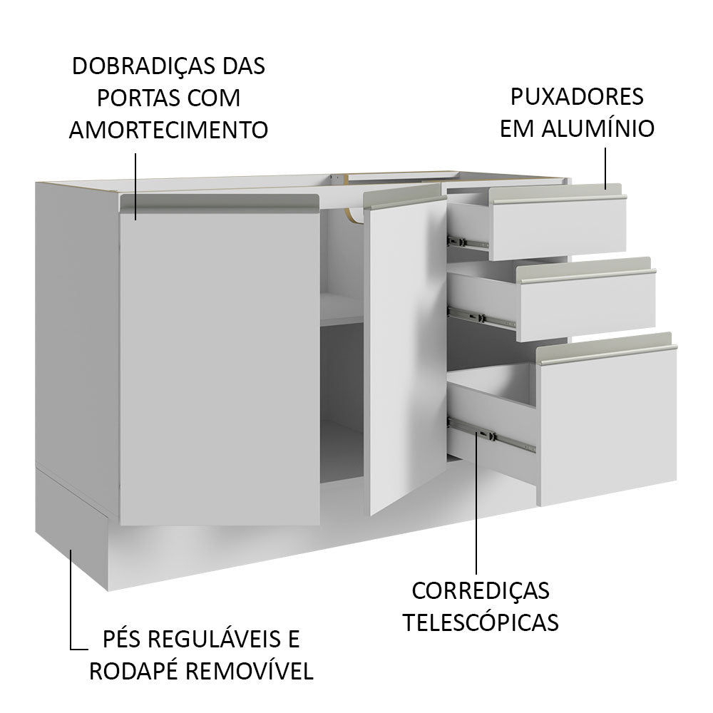 Gabinete para Baño de 120cm 2 Puertas y 3 Cajones Blanco