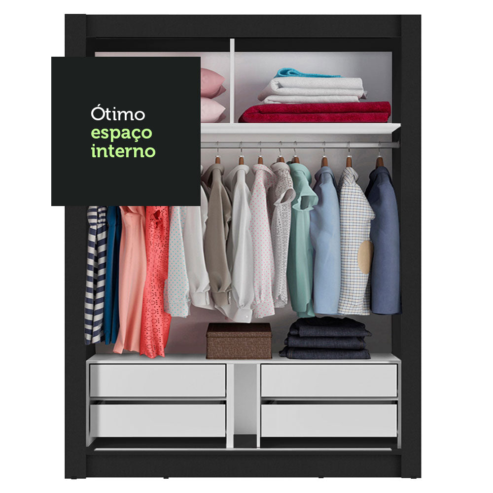 Clóset Soltero Dallas Plus 2 Puertas Correderas con Espejo 4 Cajones Negro/Blanco