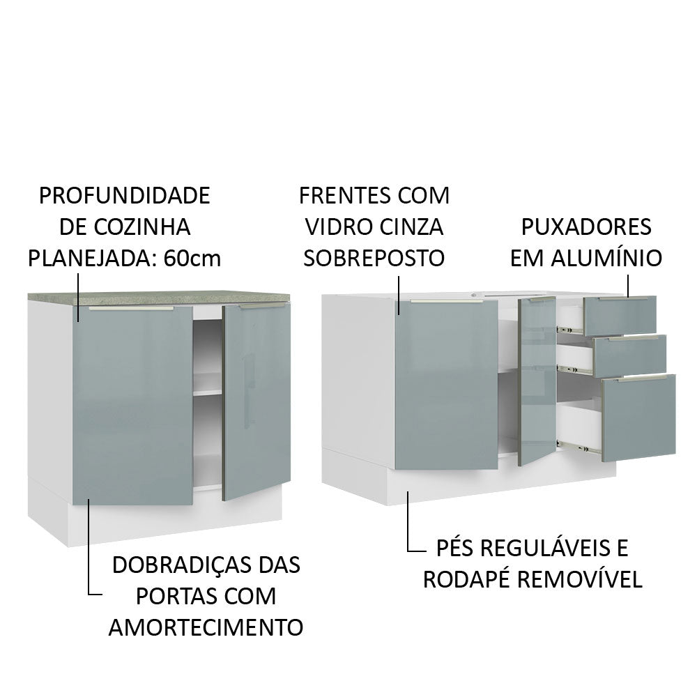 Kit 2 Gabinetes Bajos 4 Puertas 3 Cajones (Sin Encimera y Fregadero) Lux Blanco/Gris