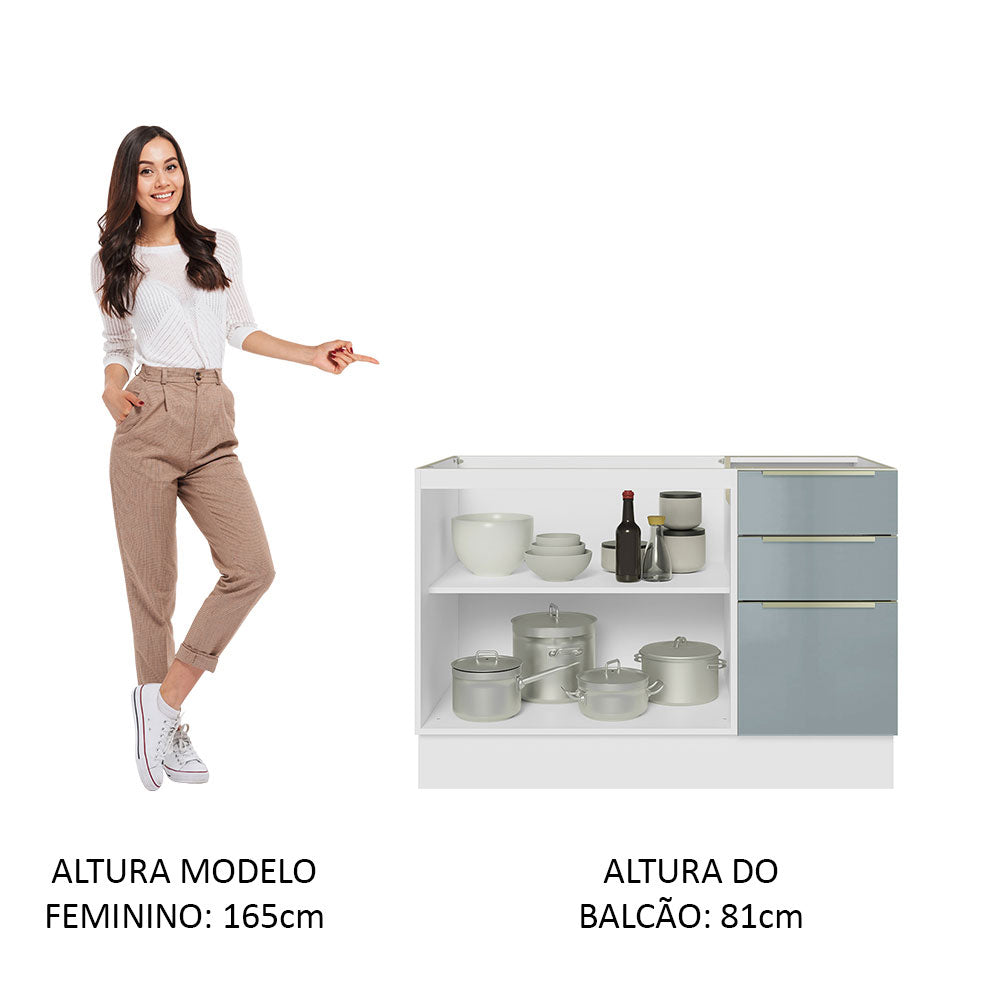 Gabinete Bajo 120 cm 2 Puertas 3 Cajones Sin Encimera Blanco/Gris Lux Madesa