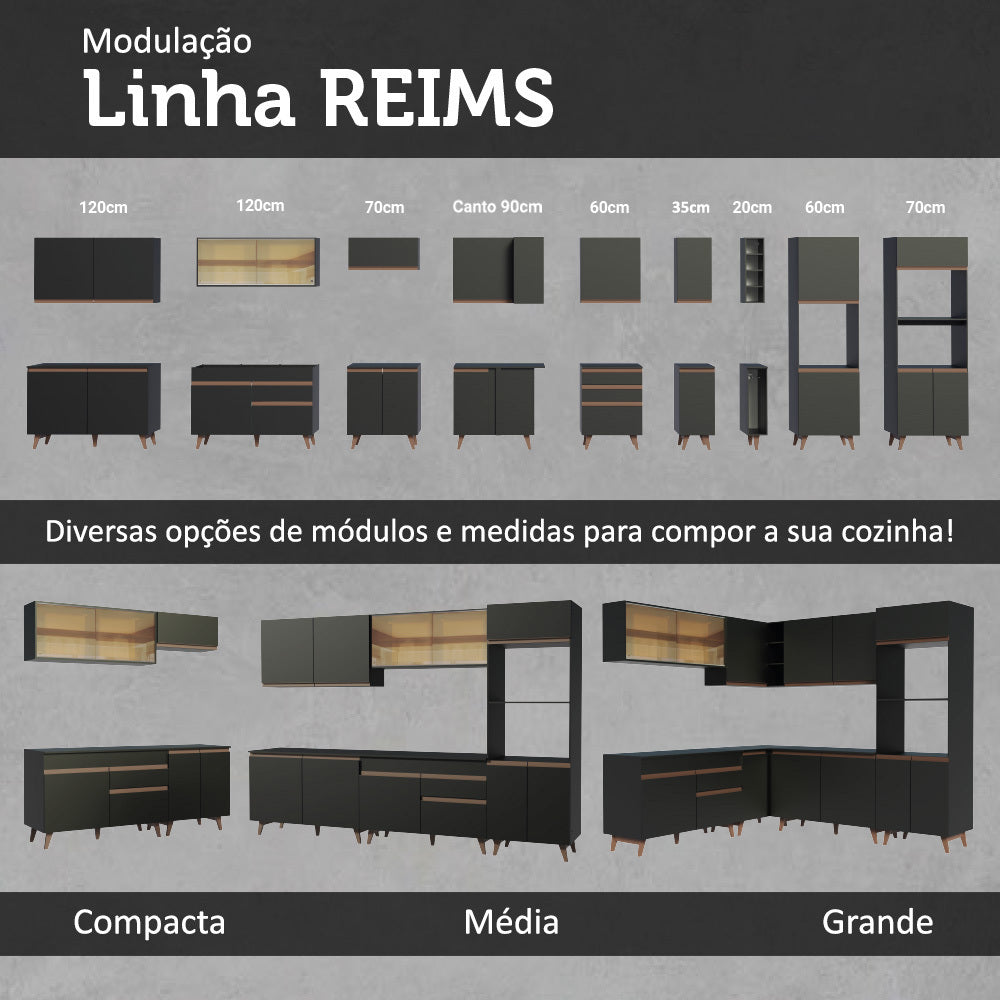 Cocina Integral Esquinera 332cm Negro Reims Madesa 03