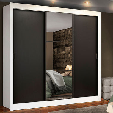 Clóset Matrimonial 170 cm 3 Puertas Corredizas Con 1 Espejo 4 Cajones Blanco/Negro Lyon Madesa