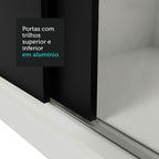 Clóset Matrimonial 180 cm 3 Puertas Corredizas con 2 Espejos 4 Cajones Blanco/Negro Reno Madesa