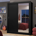 Clóset Soltero Dallas 2 Puertas Correderas con Espejo 2 Cajones Negro
