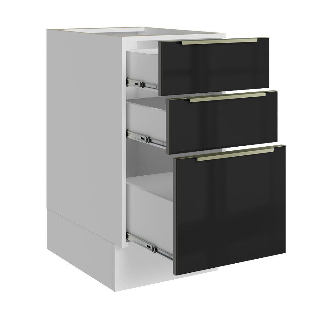 Gabinete Bajo 40 cm 3 Cajones Sin Encimera Blanco/Negro Lux Madesa