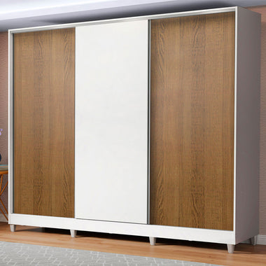 Clóset Matrimonial 231 cm 3 Puertas Corredizas 100% MDF Blanco/Marrón Royale Madesa