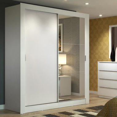 Clóset Soltero 117 cm 2 Puertas Corredizas Con 1 Espejo 2 Cajones Blanco Dallas Madesa