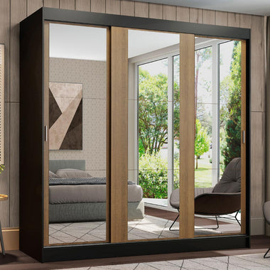 Clóset Matrimonial 180 cm 3 Puertas Corredizas Con 3 Espejos Negro/Marrón Reno Madesa