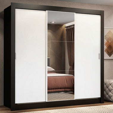 Clóset Matrimonial 170 cm 3 Puertas Corredizas Con 1 Espejo 2 Cajones Negro/Blanco Lyon Madesa