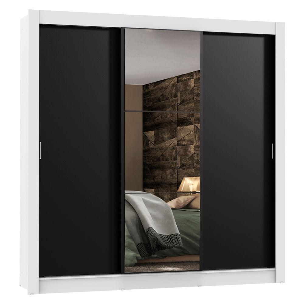 Clóset Matrimonial 170 cm 3 Puertas Corredizas Con 1 Espejo 4 Cajones Blanco/Negro Lyon Madesa