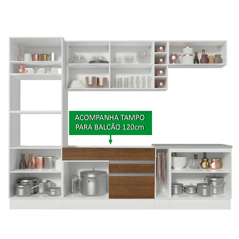 Cocina Integral 290 cm Blanco/Marrón Vicenza 12