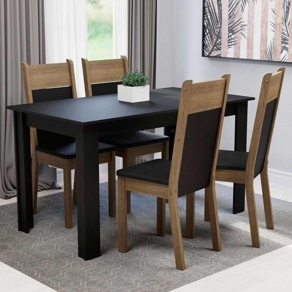 Comedor Habana Mesa Encimera de Madera con 4 Sillas Negro/Marrón