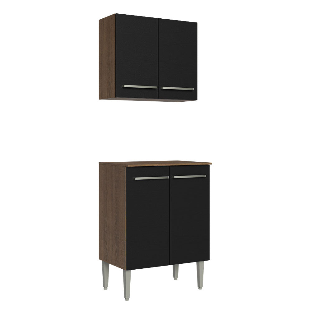 Kit Gabinete Superior y Gabinete Bajo 64 cm 4 Puertas Marrón/Negro Emilly Madesa